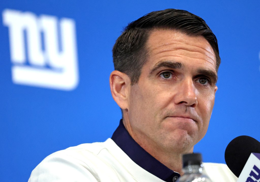 New York Giants GM Joe Schoen speaks at a press conference.