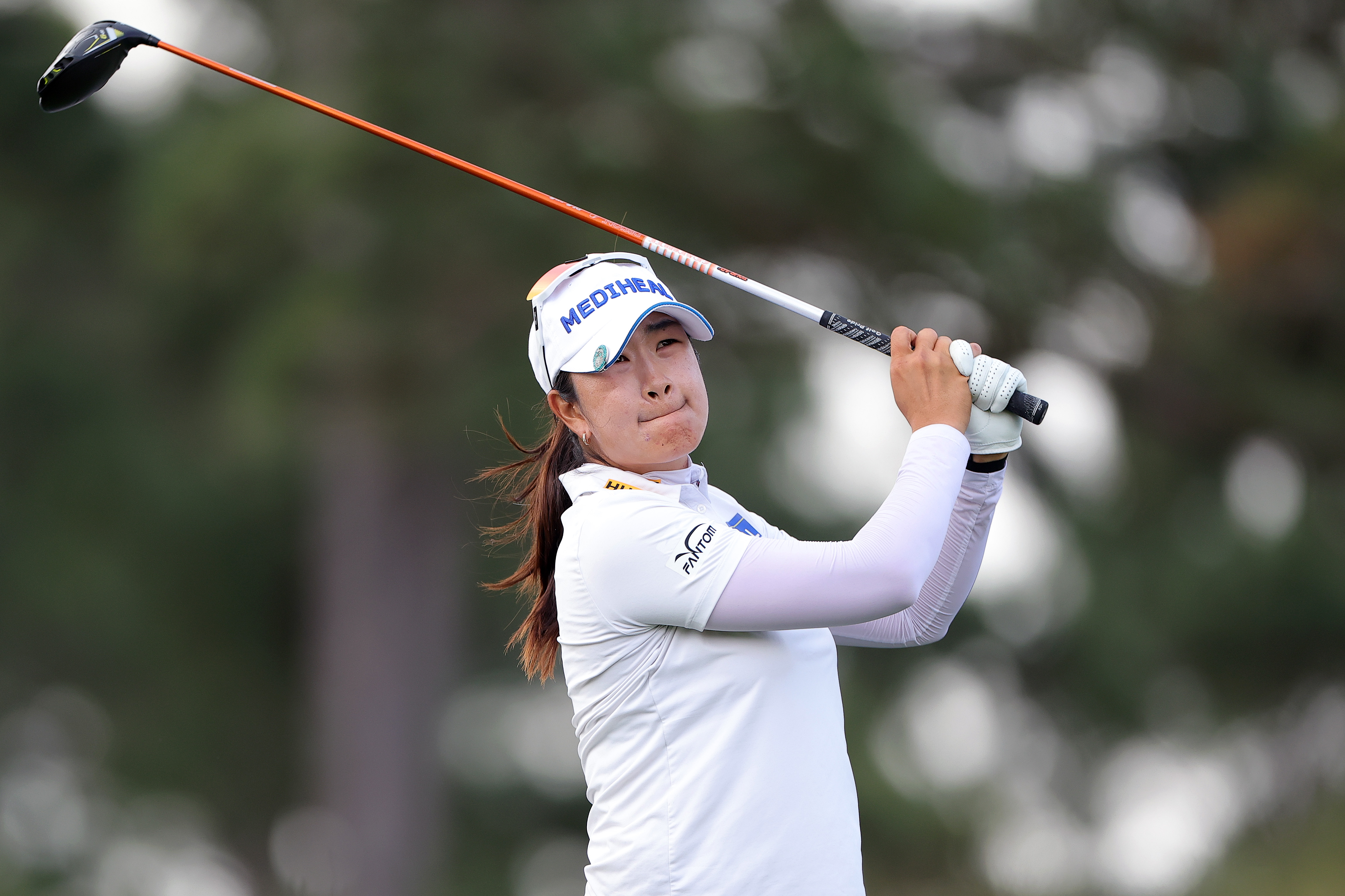 A Lim Kim plays her shot from the 12th tee during the second round of The Chevron Championship