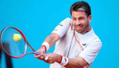 Cameron Norrie in action on Sunday at the Mutua Madrid Open.