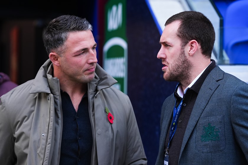 Sam Burgess with Kangaroos captain Isaah Yeo during last year's Ashes Series.