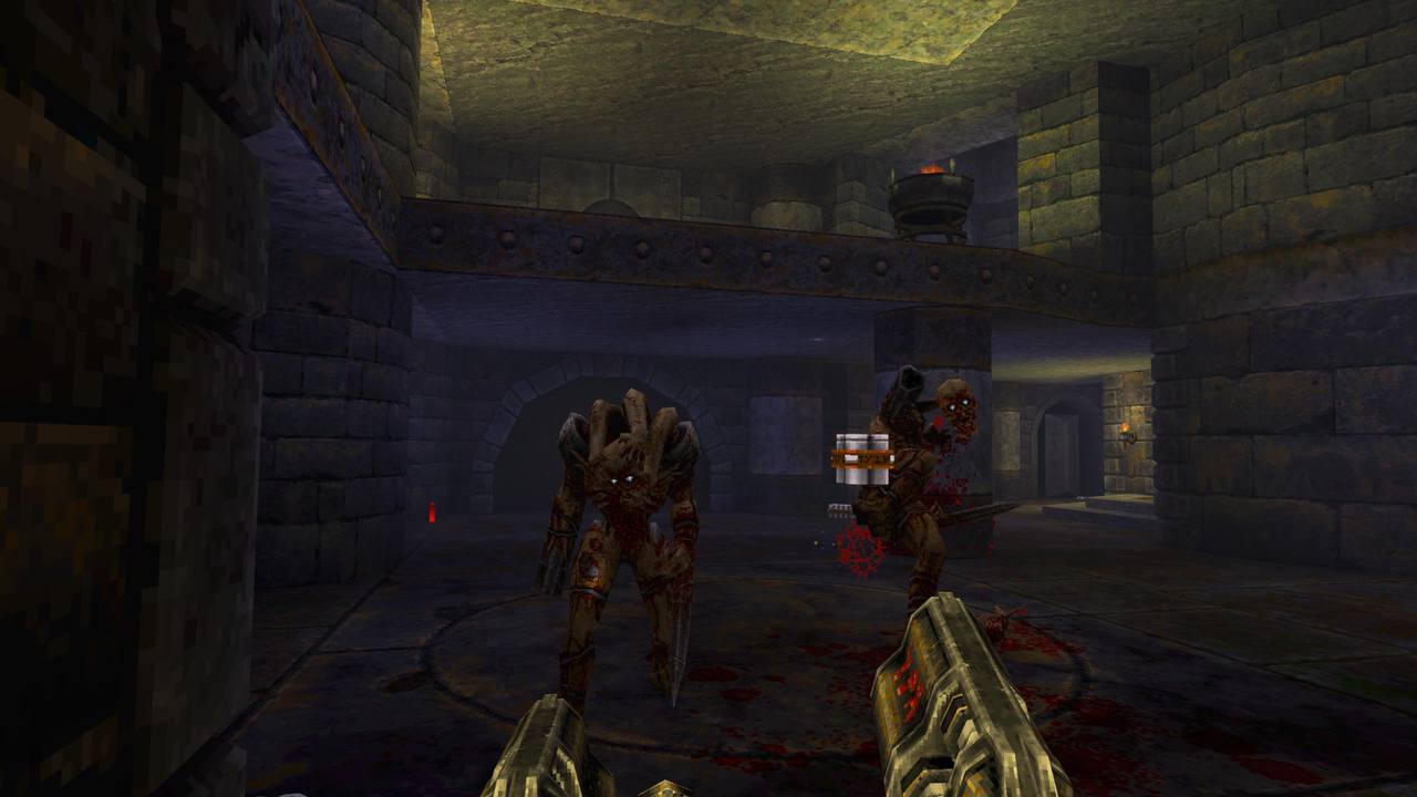 The protagonist of Wrath: Aeon of Ruin shoots the head of a bulky enemy