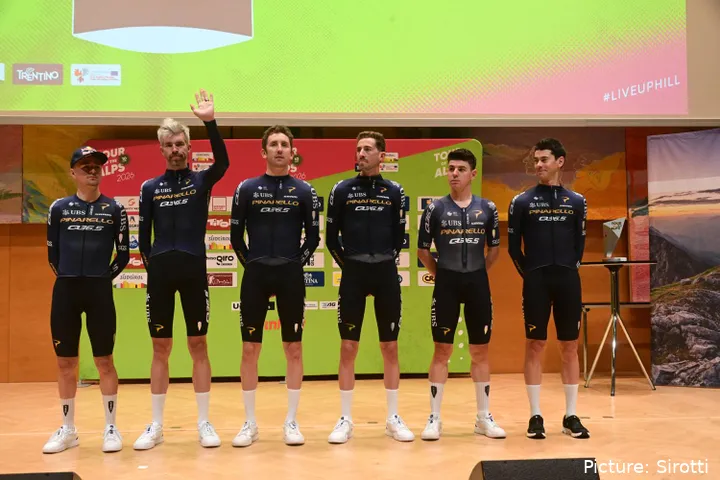 Pinarello-Q36.5 Pro Cycling Team at the pre-2026 Tour of the Alps press conference