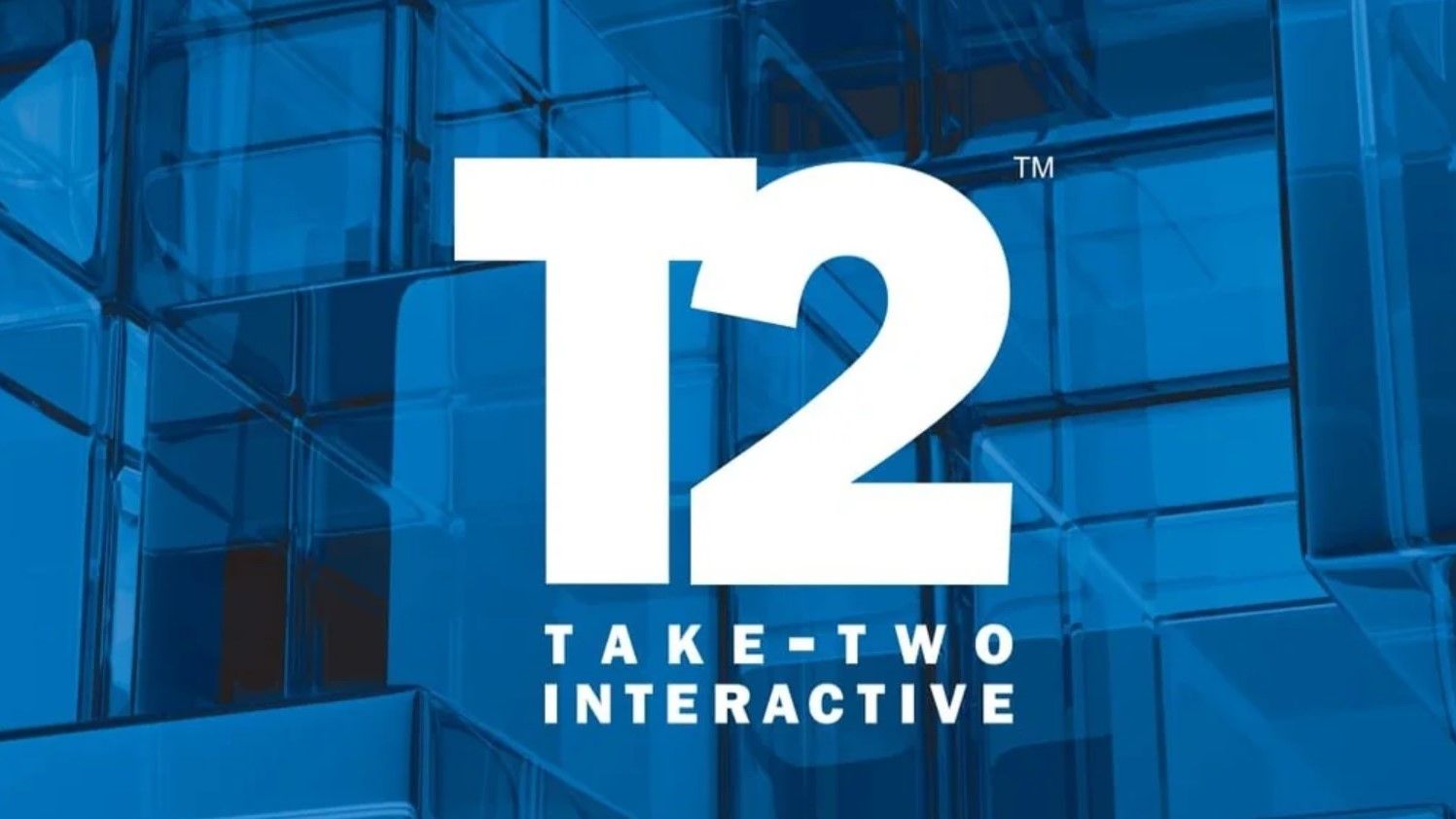 An image of the Take-Two Interactive logo on an abstract blue-glass background.