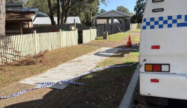 The scene in Merrigum Street at Windale where was a woman died on Saturday night in an alleged domestic violence-related attack.
