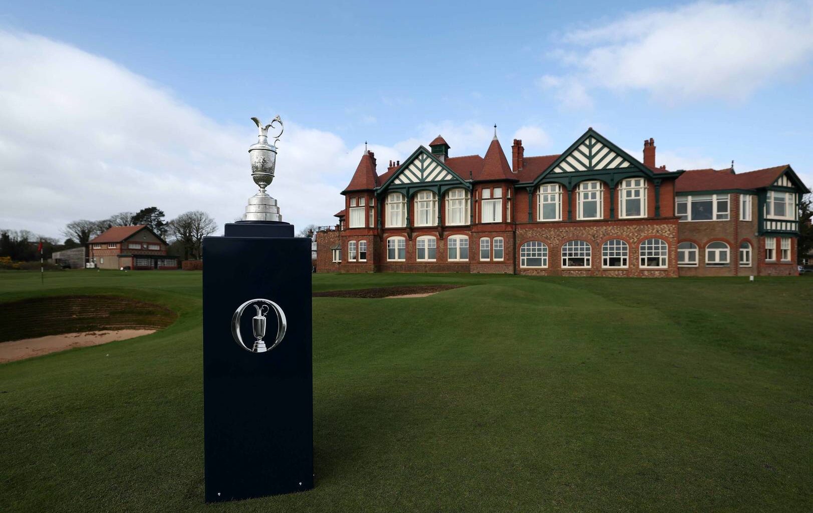 The Claret Jug in front of the clubhouse at Royal Lytham & St Annes.