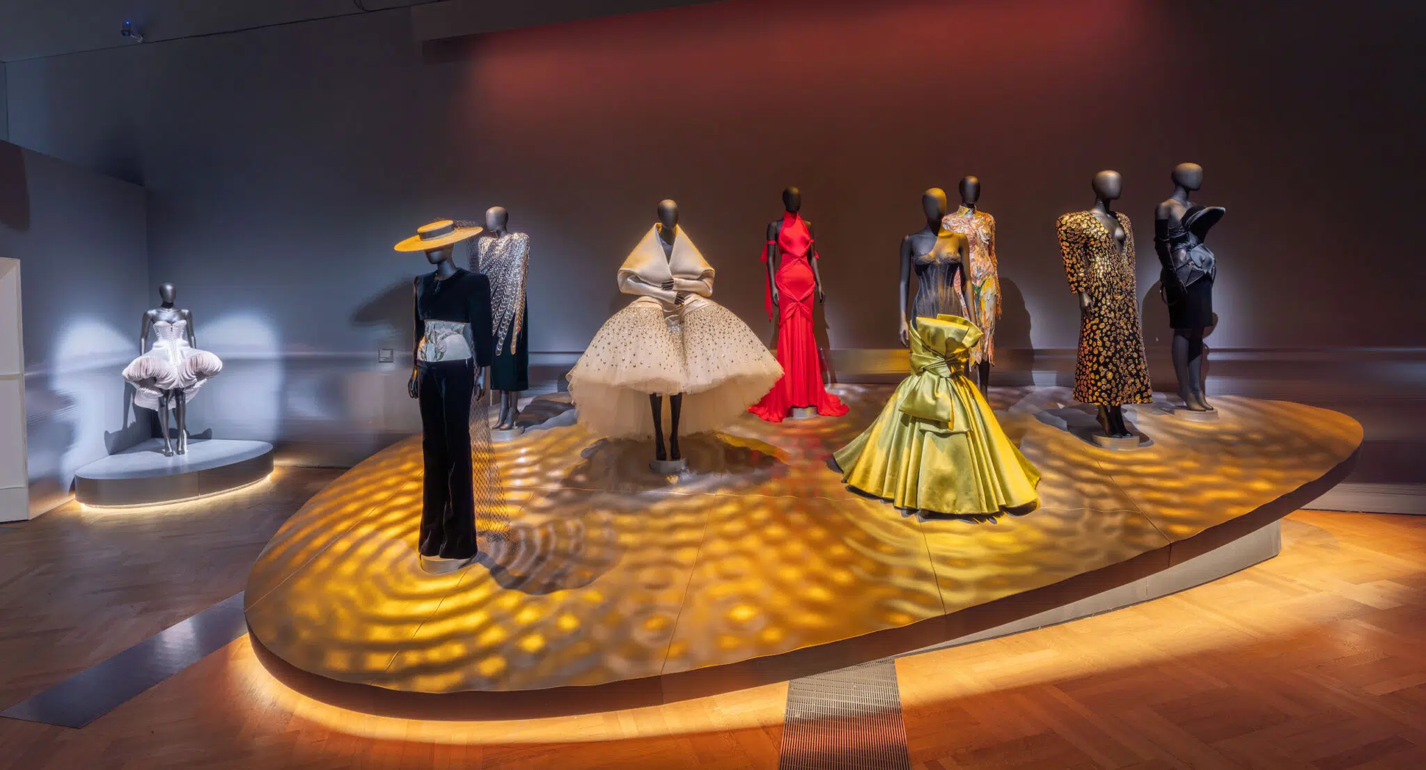 Installation view of “Schiaparelli: Fashion Becomes Art,” at the V&A Museum in London