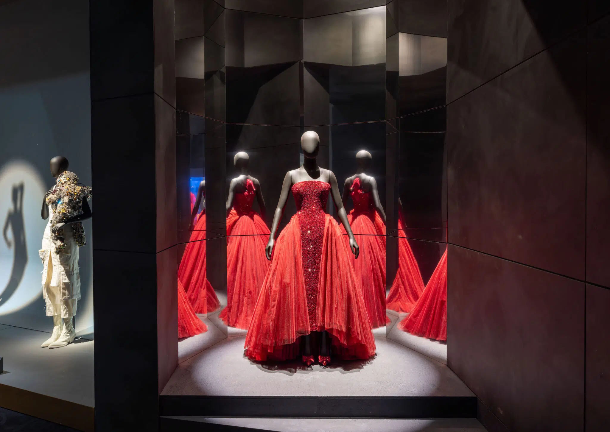 Installation view of “Schiaparelli: Fashion Becomes Art,” at the V&A Museum in London