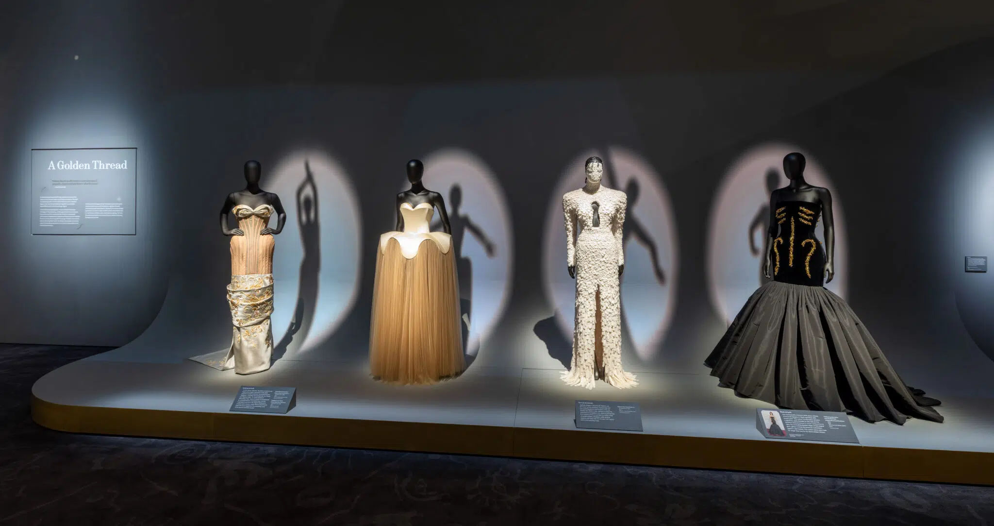 Installation view of “Schiaparelli: Fashion Becomes Art,” at the V&A Museum in London