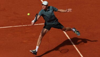 Jannik Sinner in action against Cameron Norrie on Tuesday in Madrid.