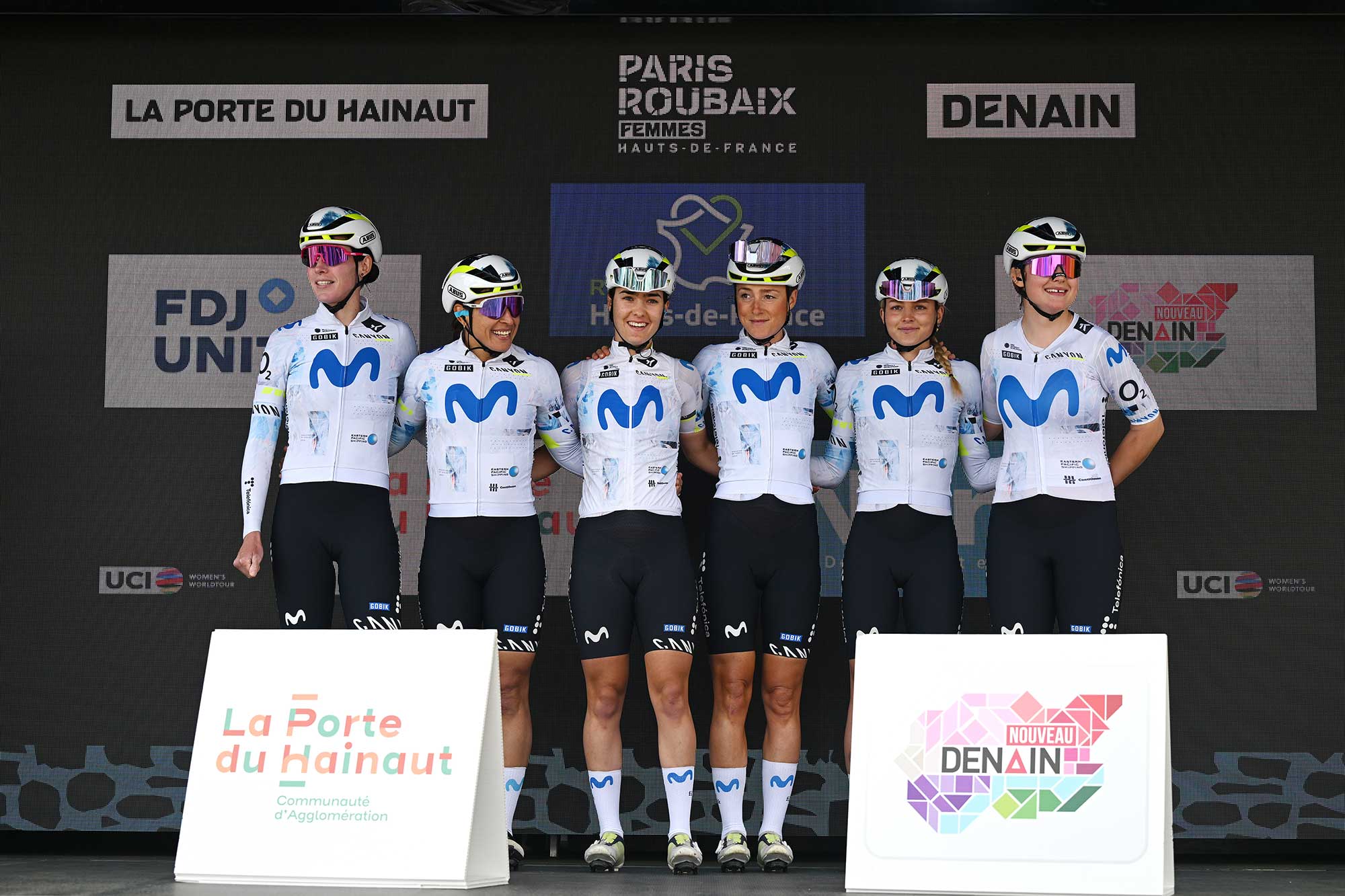 Team Movistar prior to the 6th Paris-Roubaix Femmes Hauts-de-France 2026 (Photo by Luc Claessen/Getty Images)