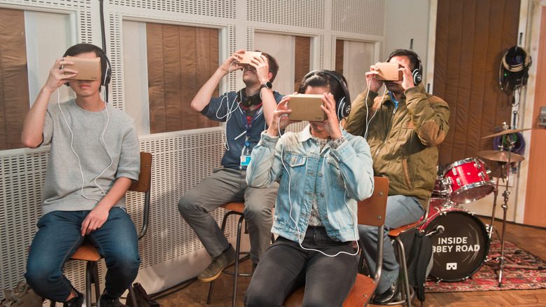 A group of users experiencing a virtual tour with Google Cardboard