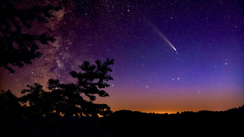 Meteor falling to surface against the night sky