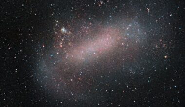 A photo of the LMC, it looks like a bundle of tiny stars against the background of space.