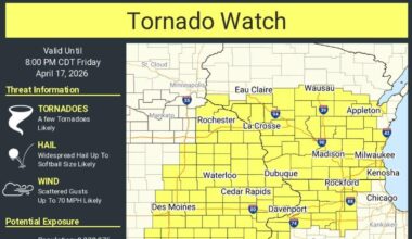 Tornado Watch Issued for All of Southern Wisconsin – In Effect Until 8 PM