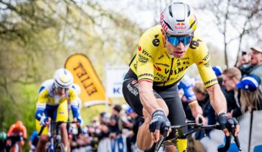 Belgian Wout van Aert of Team Visma-Lease a Bike pictured in action during the men elite 'Middelkerke-Wevelgem - In Flanders Fields' one day cycling race, 240.8 km from Middelkerke to Wevelgem, on Sunday 29 March 2026. BELGA PHOTO JASPER JACOBS (Photo by JASPER JACOBS / BELGA MAG / Belga via AFP)