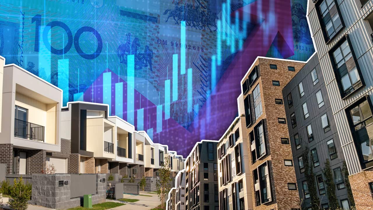 A composite image of different properties and Australian currency