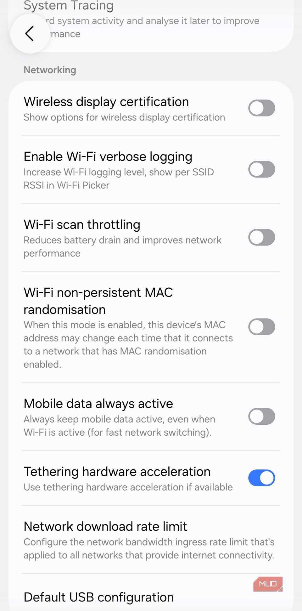 Wi-Fi settings menu on Android