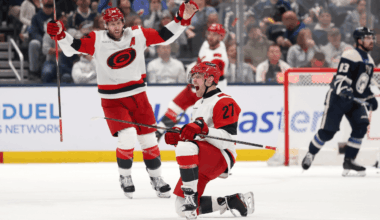 Hurricanes score 3 in 3rd, defeat Blue Jackets to reach 100 points