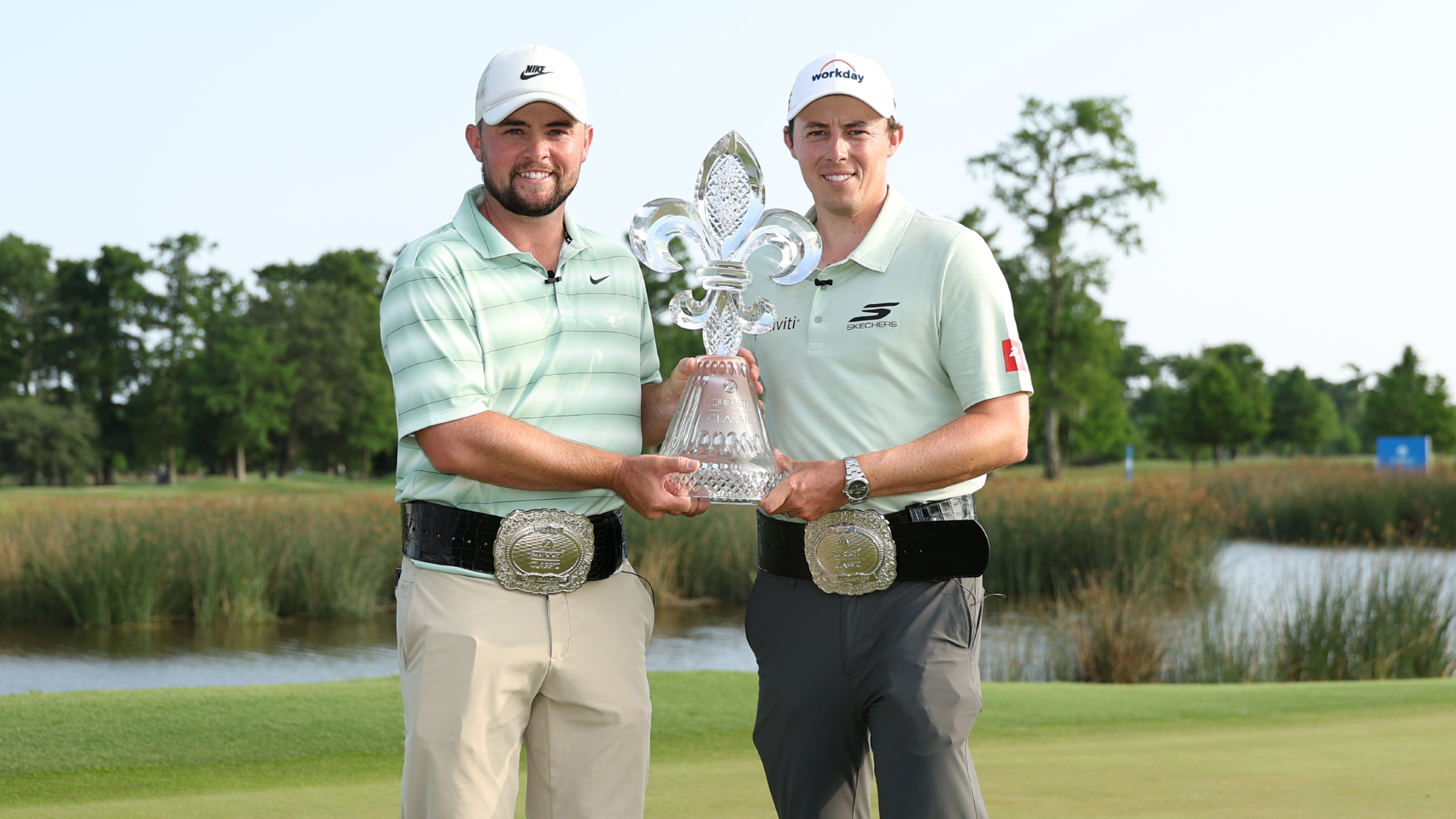 Alex and Matt Fitzpatrick with the Zurich Classic trophy