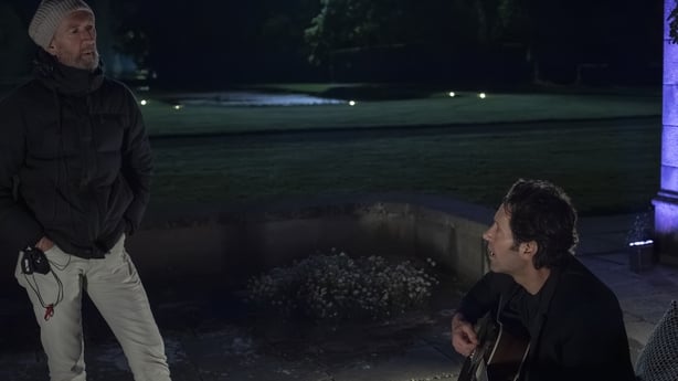 Director John Carney and Paul Rudd as Rick in Power Ballad. Photo Credit: David Cleary