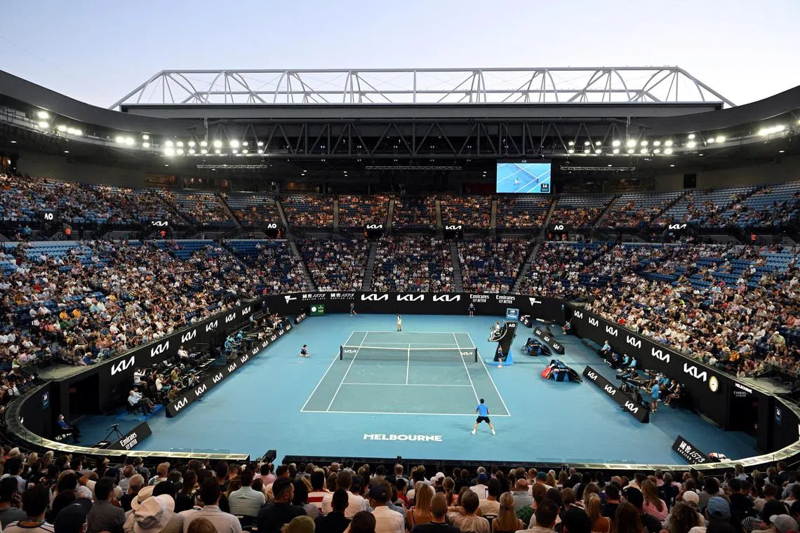 FILE PHOTO: Tennis - Australian Open - Melbourne Park, Melbourne, Australia - January 22, 2022  General view of the stadium during the third round match between Australia's Alex de Minaur and Spain's Pablo Andujar REUTERS/Morgan Sette/File Photo