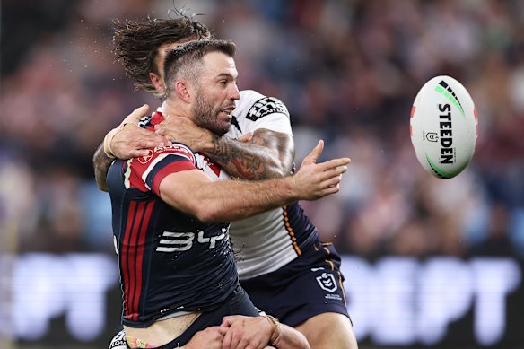 James Tedesco in action against Brisbane on Saturday night.