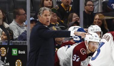 Oct 25, 2025; Boston, Massachusetts, USA; Colorado Avalanche head coach Jared Bednar during the game against the Boston Bruins at TD Garden. Mandatory Credit: Winslow Townson-Imagn Images