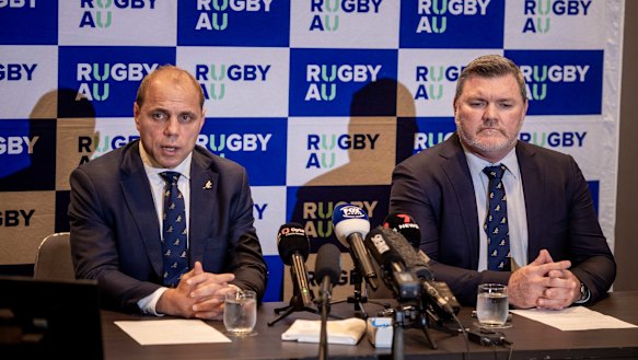 Rugby Australia CEO Phil Waugh and chairman Daniel Herbert shut down the Melbourne Rebels in 2024.