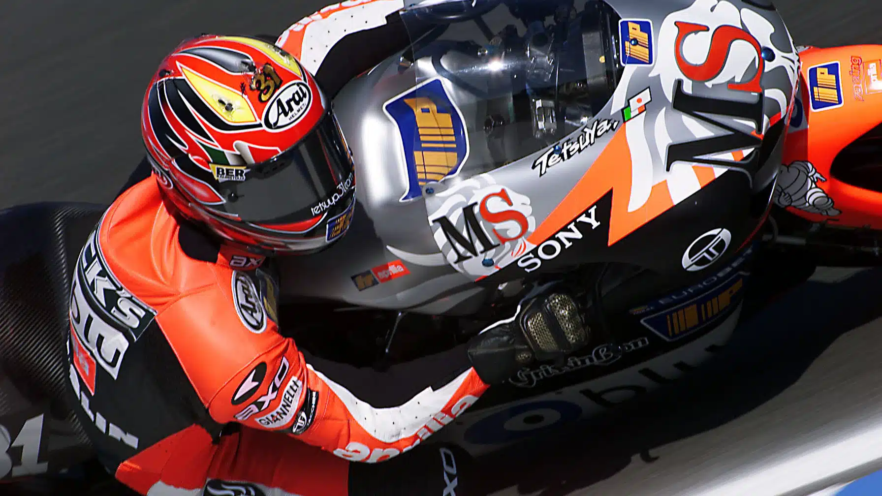 Tetsuya Harada scored Aprilia’s first MotoGP podium, aboard the RSW500 two-stroke twin at the 1999 French GP.
