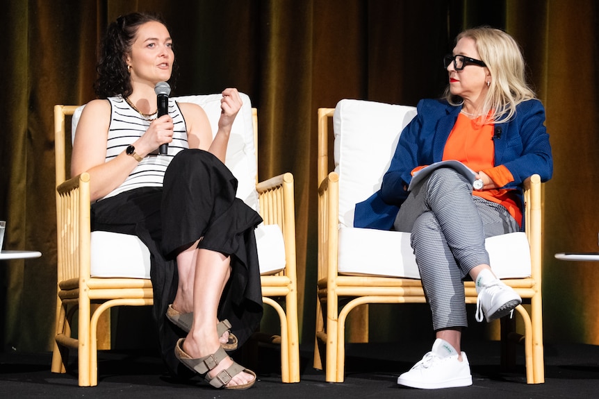 Georgia Mappin (left) in conversation with Screen Queensland's Julie Eckersley.