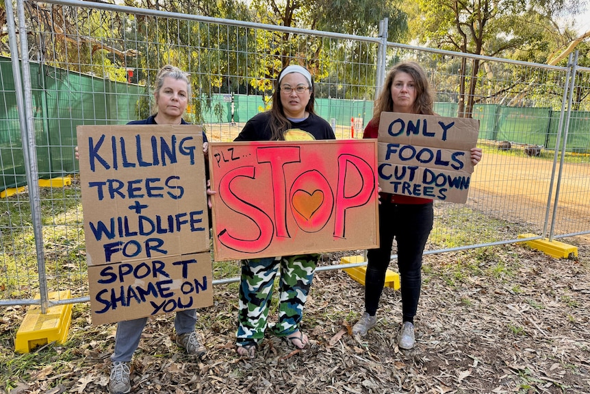 A protest outside Possum Park in the Adelaide Park Lands.