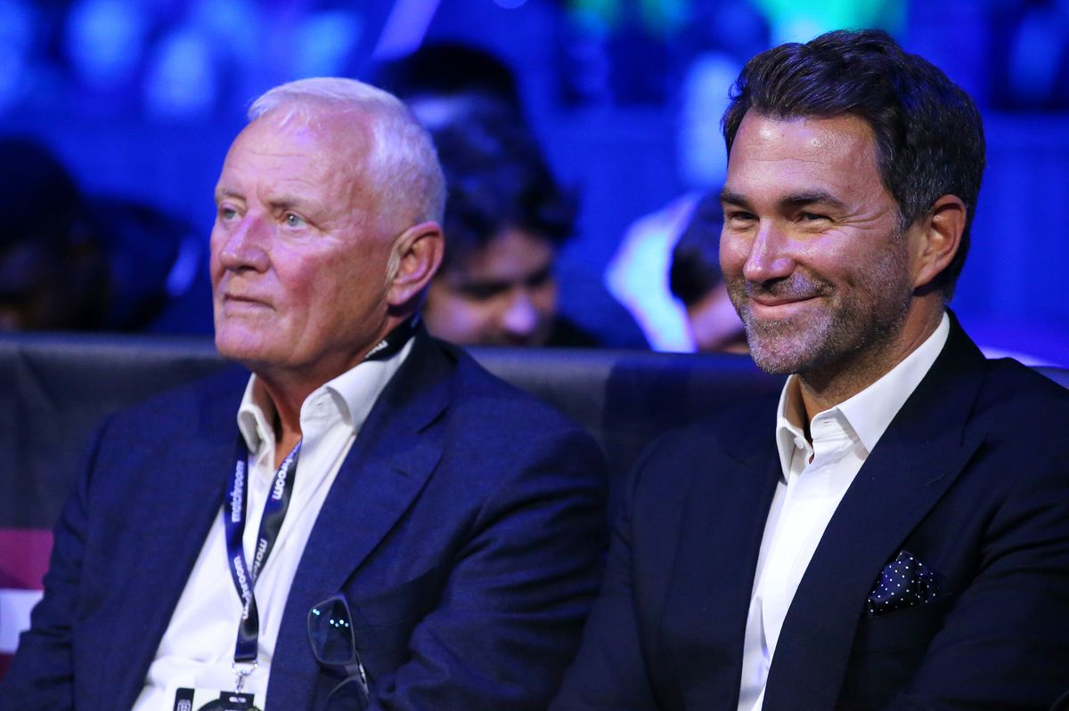 Promotor, Eddie Hearn (R) and his father Barry Hearn