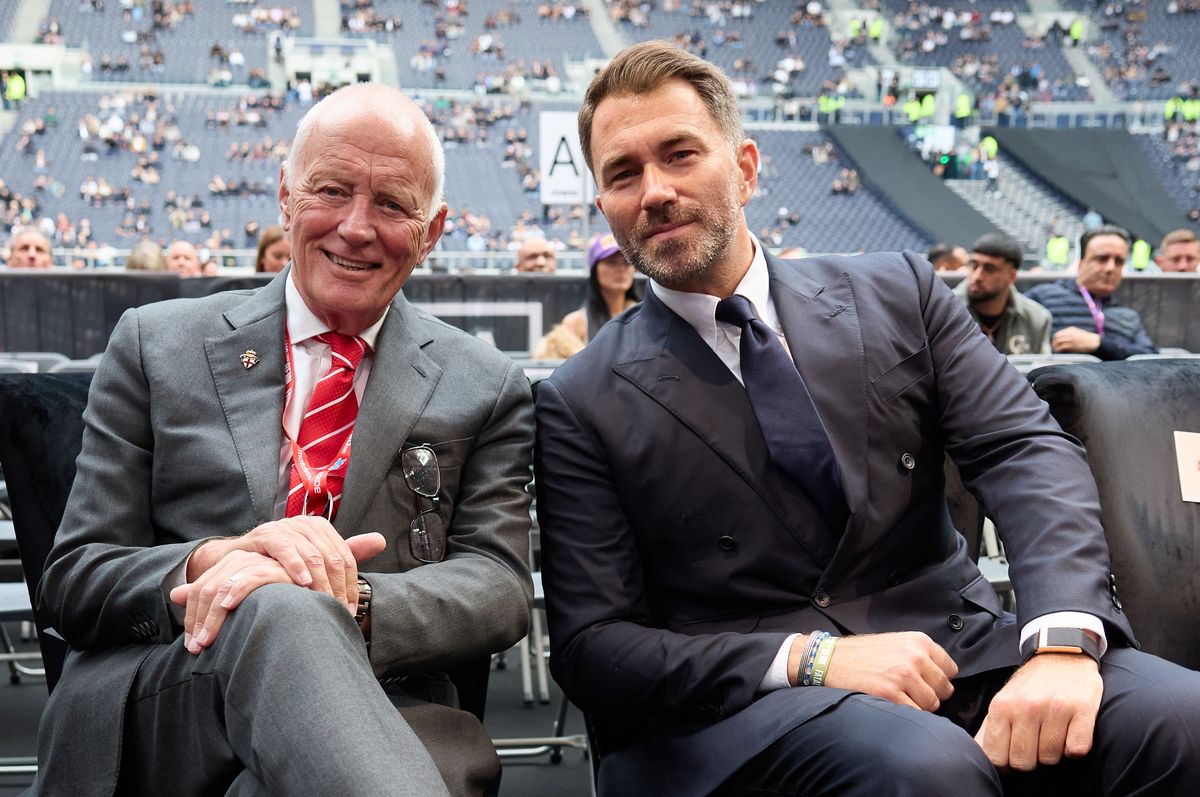 Chairman of Matchroom Boxing Eddie Hearn with his dad Barry Hearn