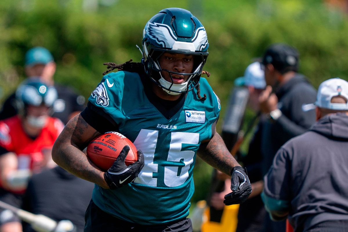 Philadelphia Eagles tight end Dae'Quan Wright in action during an NFL rookie minicamp at the team's training facility in Philadelphia, Friday, May 1, 2026