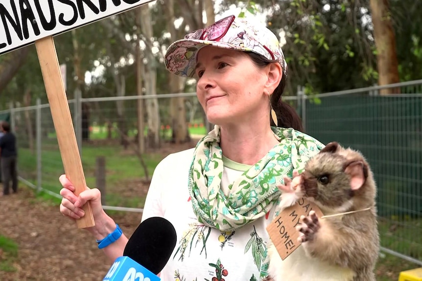 Protester Hayley Wilson at the North Adelaide Golf Course.