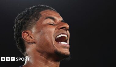 Marcus Rashford celebrates his goal against Real Madrid for Barcelona