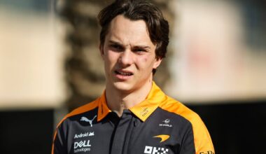 Oscar Piastri squinting in the sun during 2026 Bahrain testing
