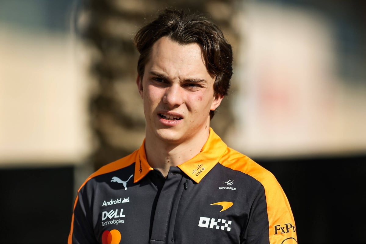 Oscar Piastri squinting in the sun during 2026 Bahrain testing