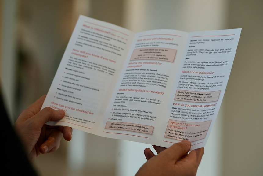 Generic stills of pamphlets with information about sexually transmitted infections, including chlamydia and syphillus.