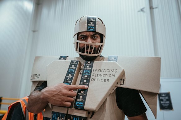 NFL player Jordan Mailata was in Australia in a side role as Amazon Australia’s packaging reduction officer.