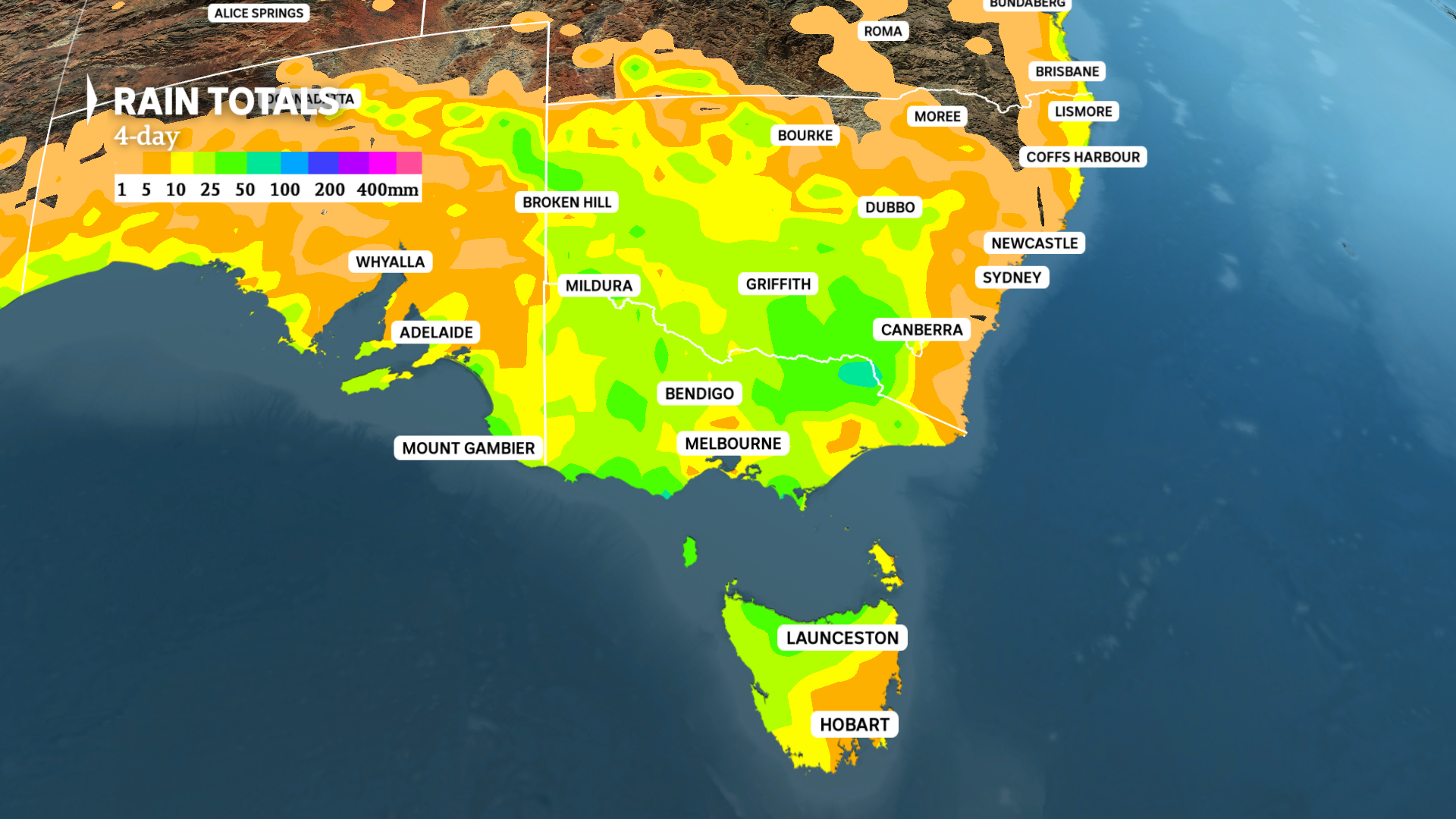 a weather map of south east australia shows widespread showers will deliver moderate rain