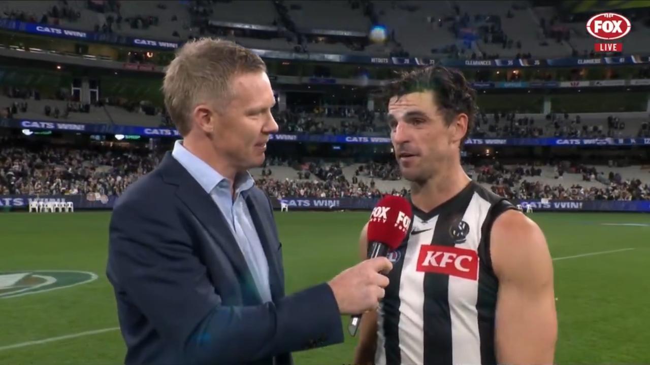 AFL 2026: Scott Pendlebury in no mood to discuss breaking Brent Harvey’s games record in awkward interview