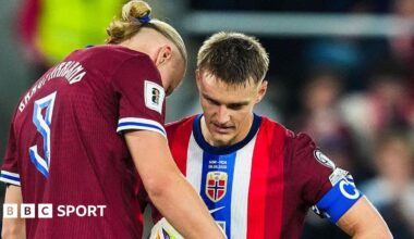 Erling Haaland and Martin Odegaard in discussion