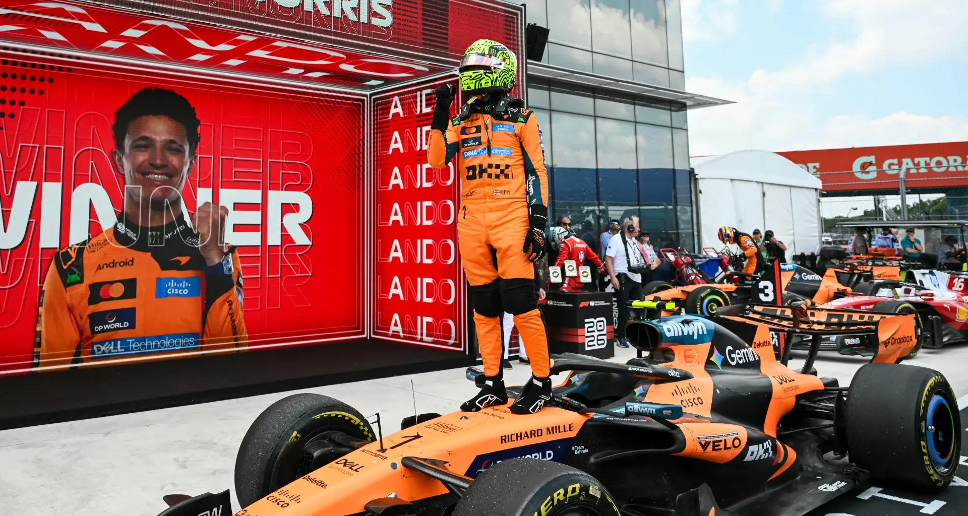 MIAMI, FLORIDA - MAY 02: Sprint winner Lando Norris of Great Britain and McLaren celebrates in parc