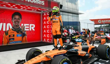 MIAMI, FLORIDA - MAY 02: Sprint winner Lando Norris of Great Britain and McLaren celebrates in parc