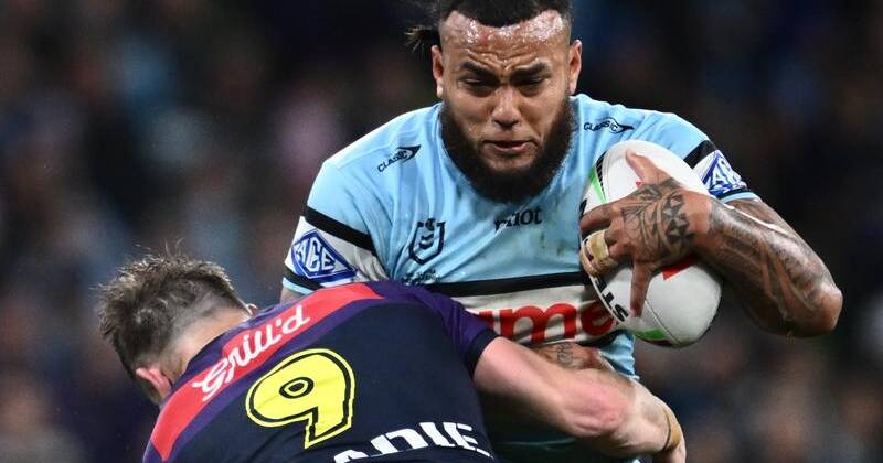 Cronulla hitman Addin Fonua-Blake is unashamedly a fan of Wests Tigers rival Samuela Fainu. Photo: Joel Carrett/AAP PHOTOS