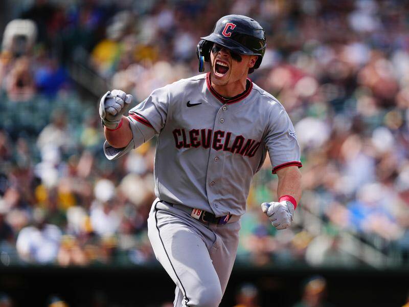 Cleveland's Aussie Travis Bazzana has contributed with the bat for the first time in his MLB career. Photo: AP PHOTO
