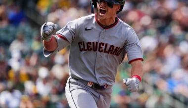 Cleveland's Aussie Travis Bazzana has contributed with the bat for the first time in his MLB career. Photo: AP PHOTO