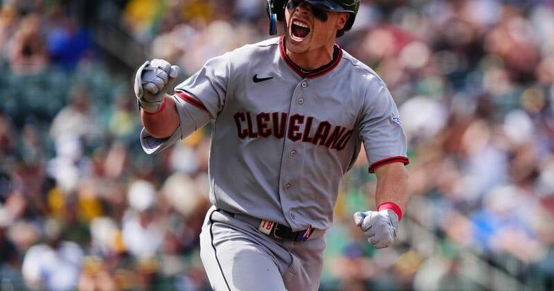 Cleveland's Aussie Travis Bazzana has contributed with the bat for the first time in his MLB career. Photo: AP PHOTO