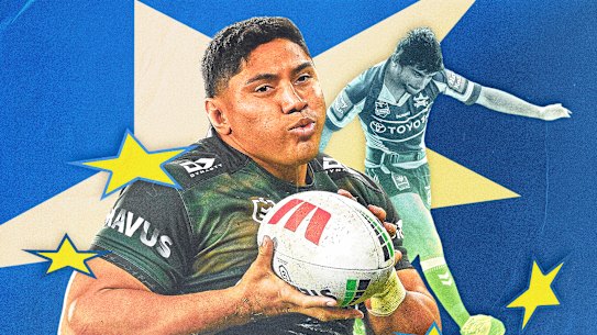 Jason Taumalolo (left) will overtake Johnathan Thurston (right) as the most capped North Queensland Cowboys player in history.